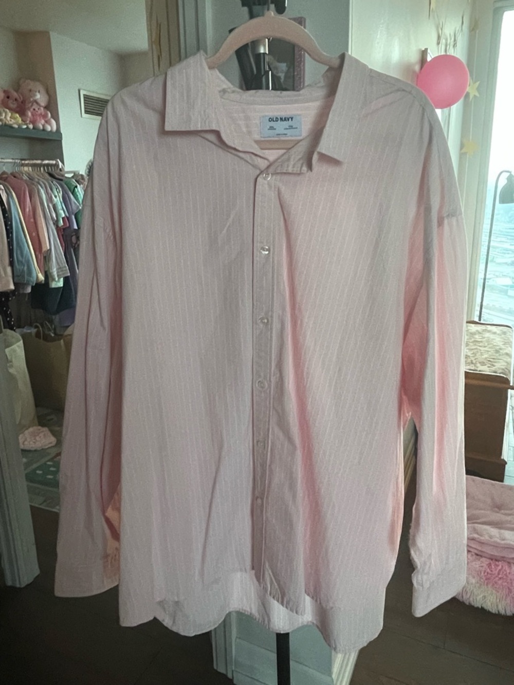 Old Navy light Pink striped oversized Button-Up Shirt